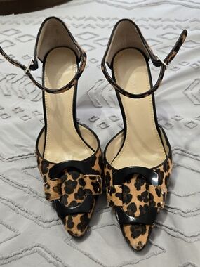 Calvin Klein Leopard Print Ankle-Strap Pointed-Toe Heels